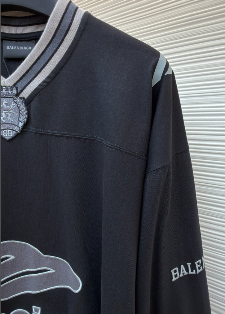 Men's 3b Football Long Sleeve V-neck T-shirt in Black/anthracite