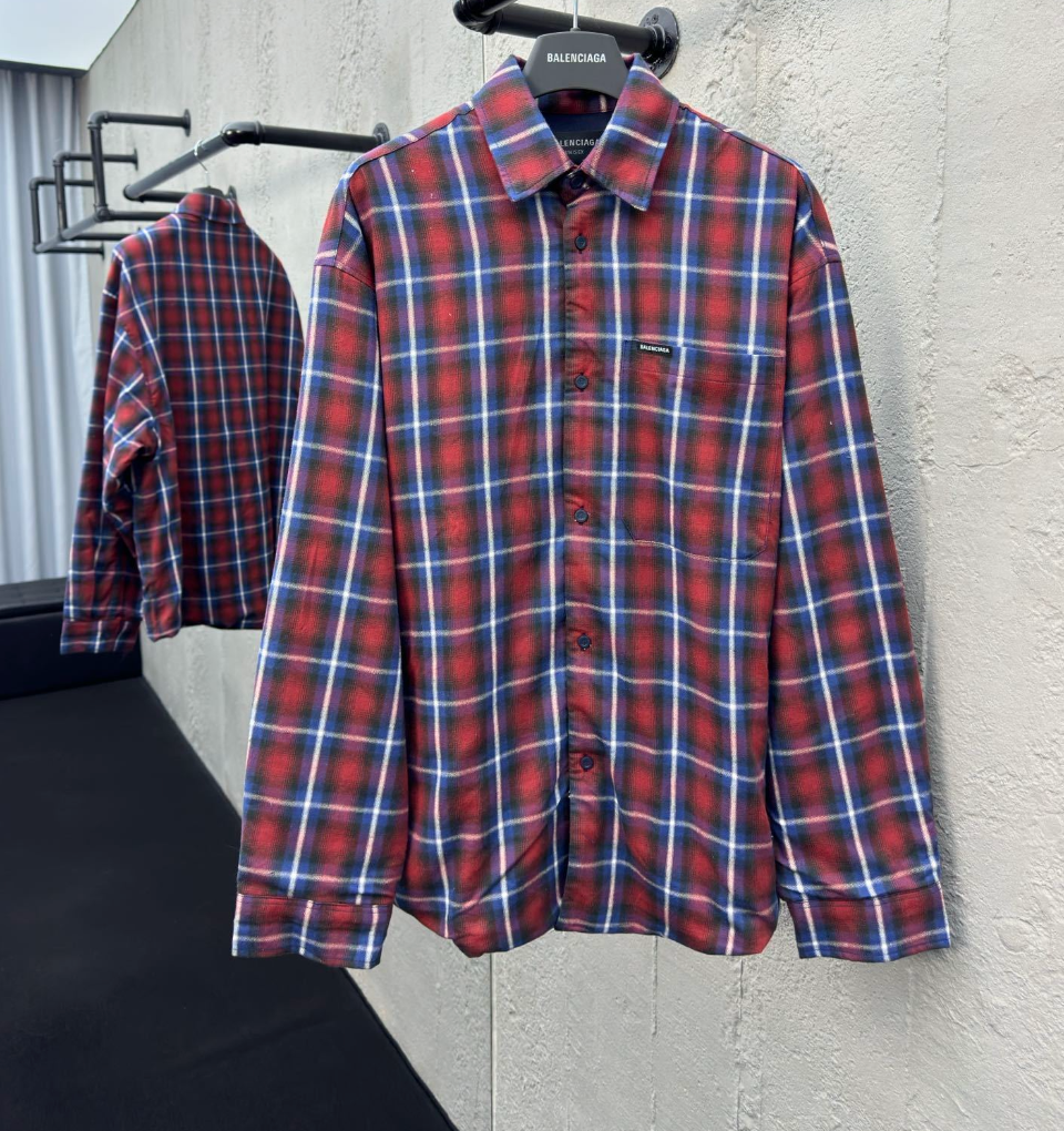 Balenciaga Lined Shirt Red And Blue