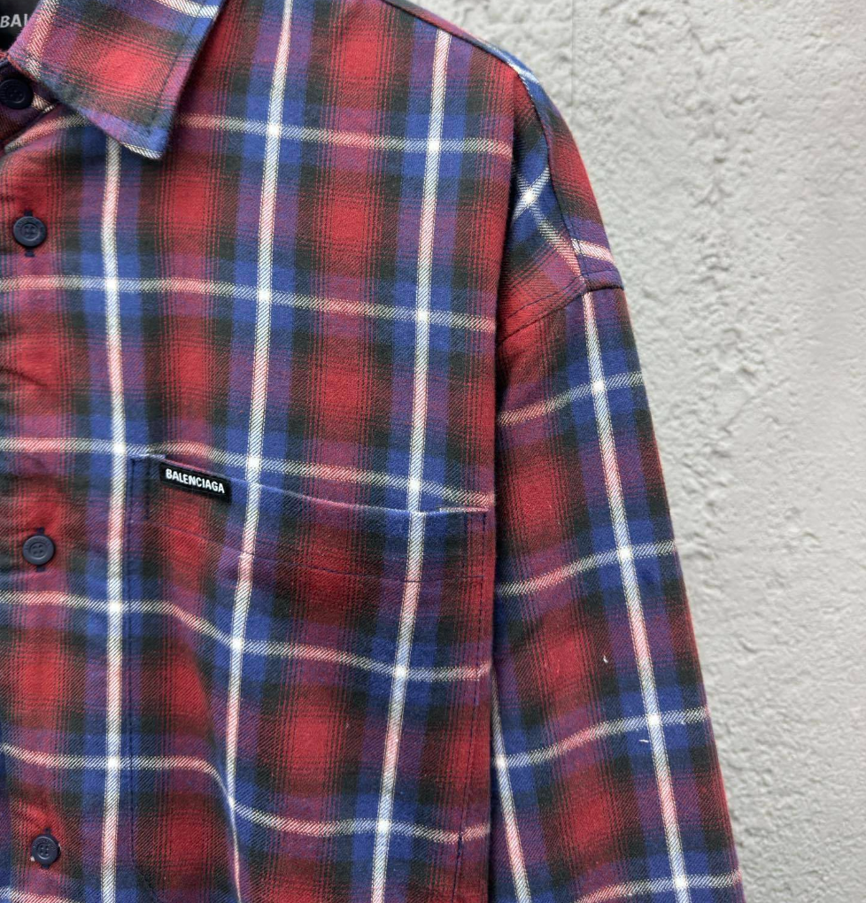 Balenciaga Lined Shirt Red And Blue