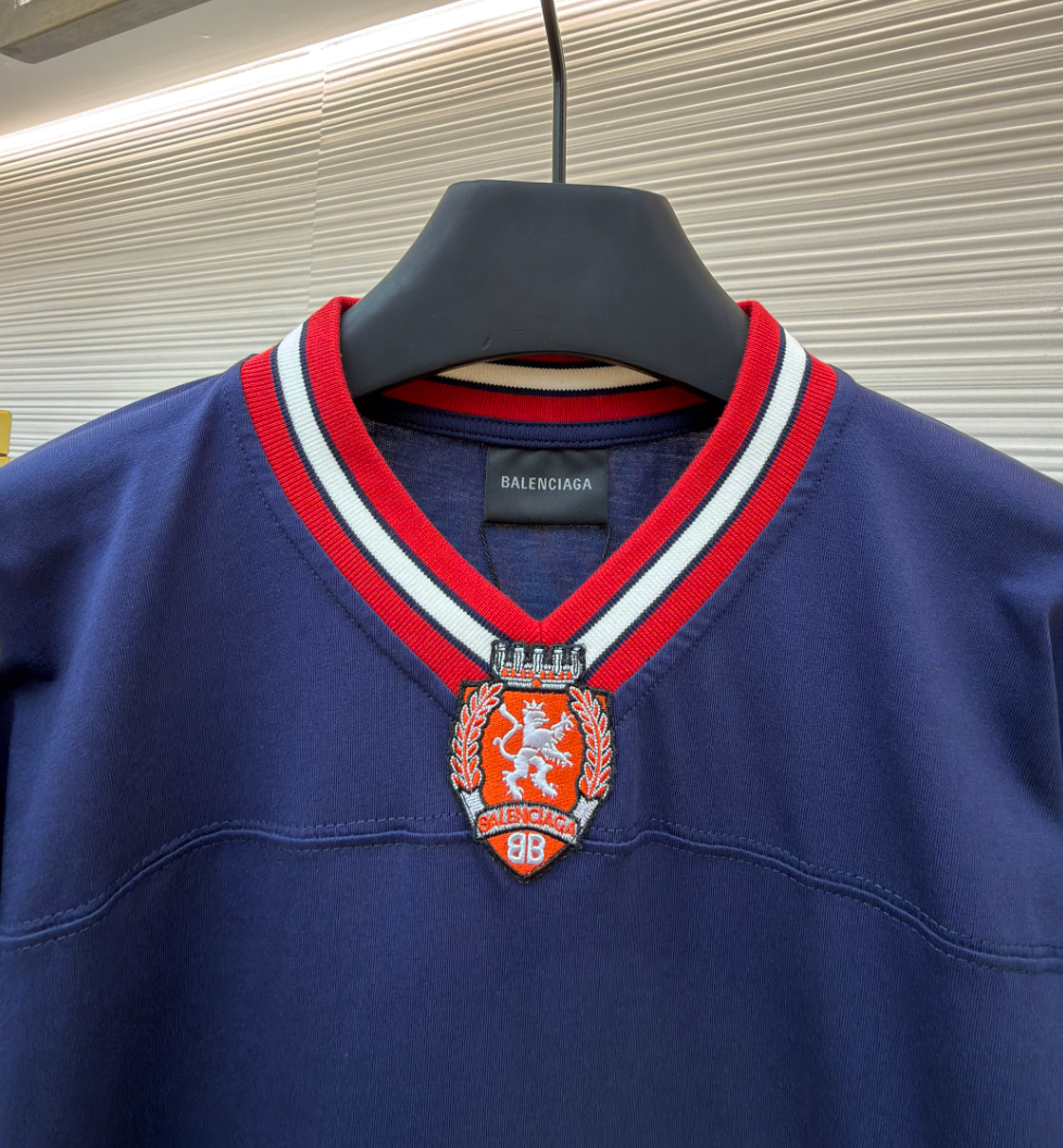 Men's 3b Football Long Sleeve V-neck T-shirt in Dark Navy/red