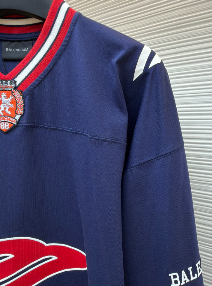 Men's 3b Football Long Sleeve V-neck T-shirt in Dark Navy/red