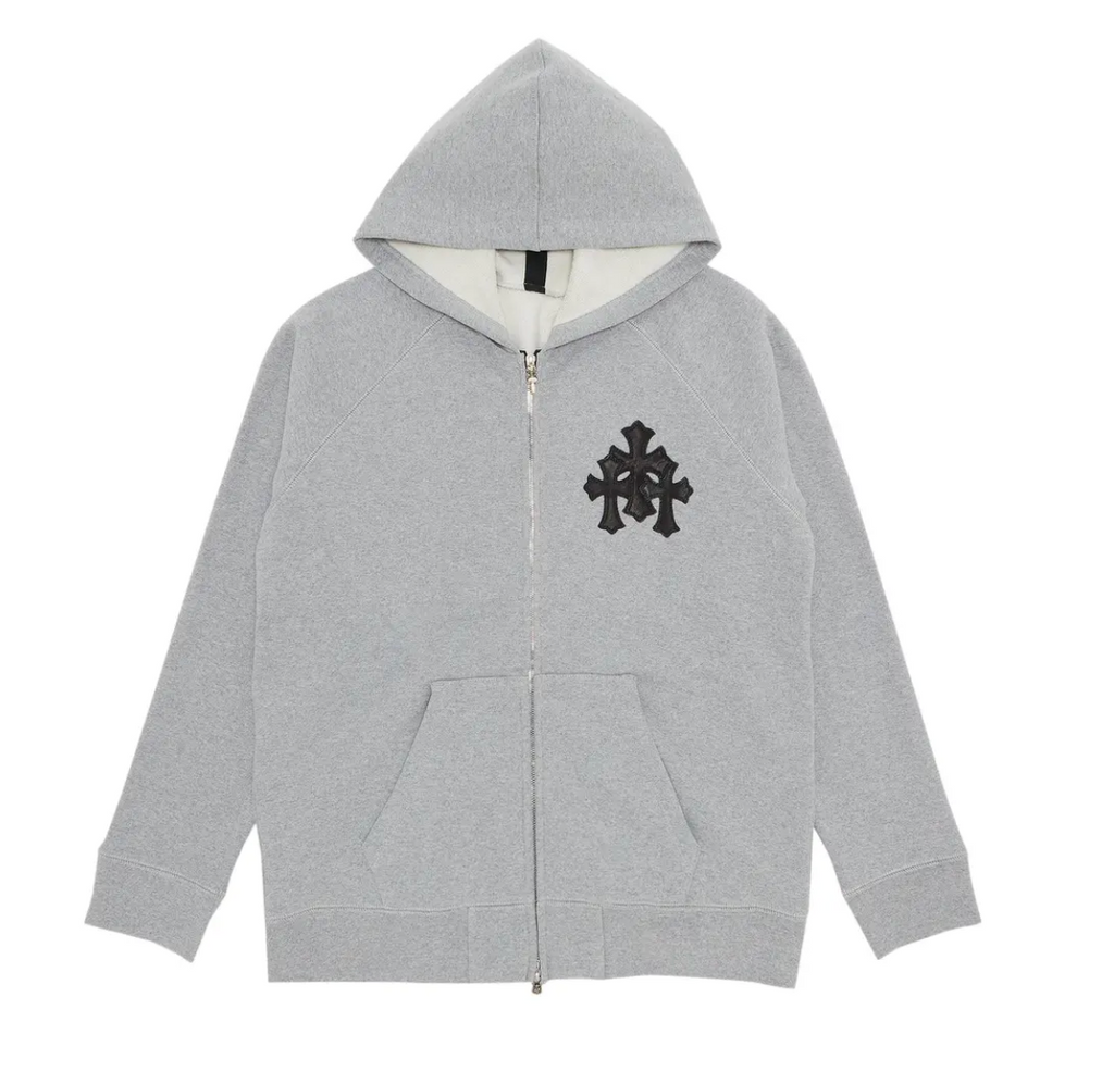 Chrome Hearts Paper Jam Triple Leather Cross Zip Up Hoodie 'Grey Heather'