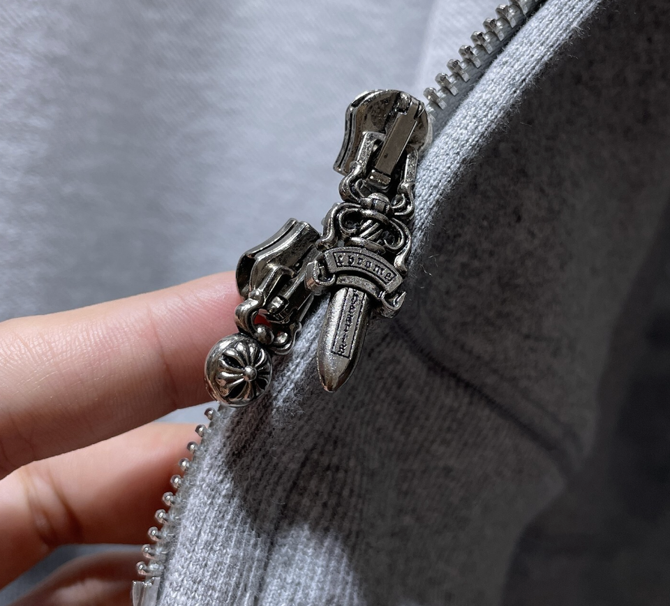 Chrome Hearts Paper Jam Triple Leather Cross Zip Up Hoodie 'Grey Heather'