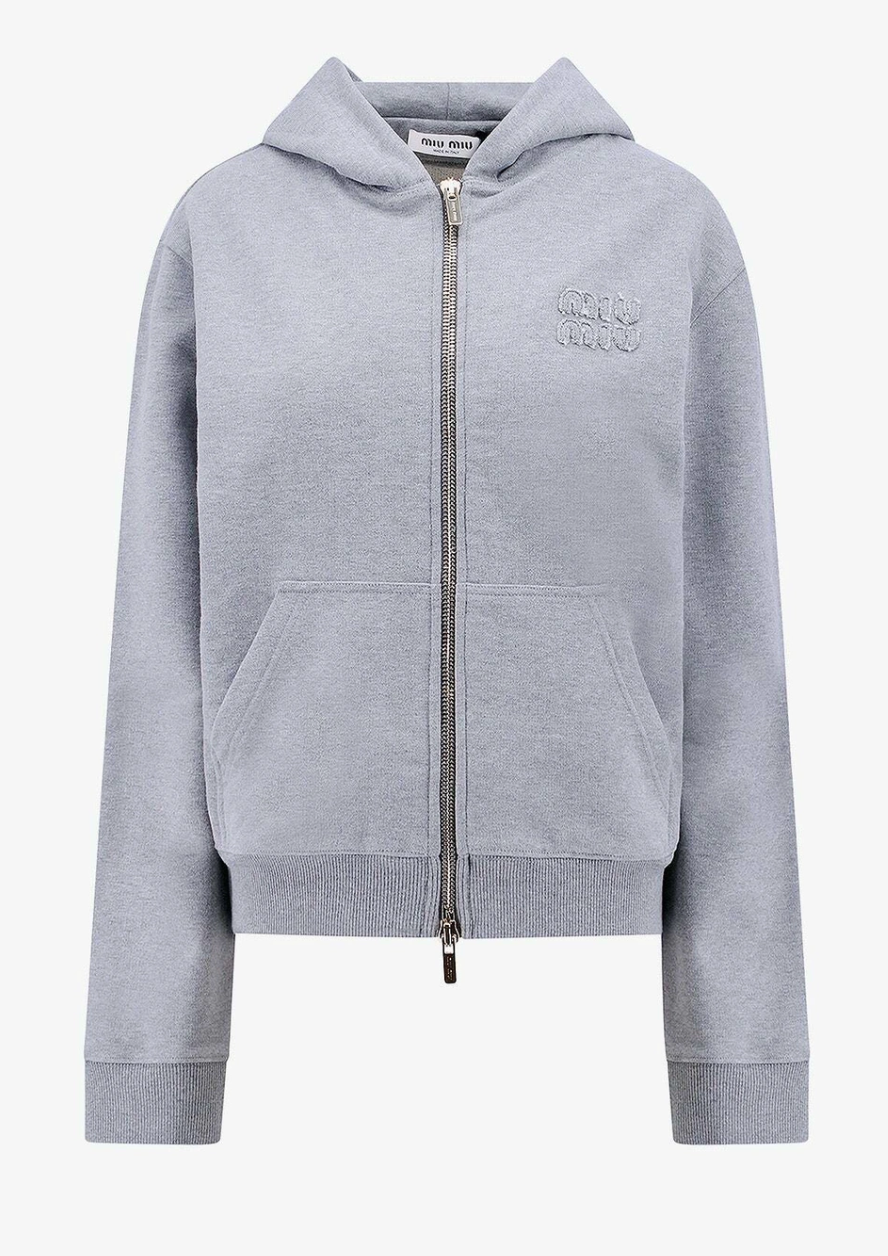 Miu Miu logo-appliqué cotton hoodie