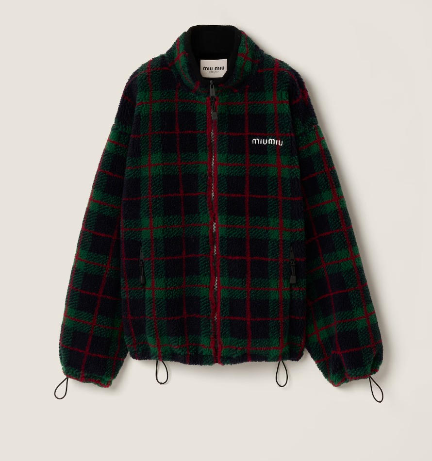 Miu Miu Checked teddy zipper jacket