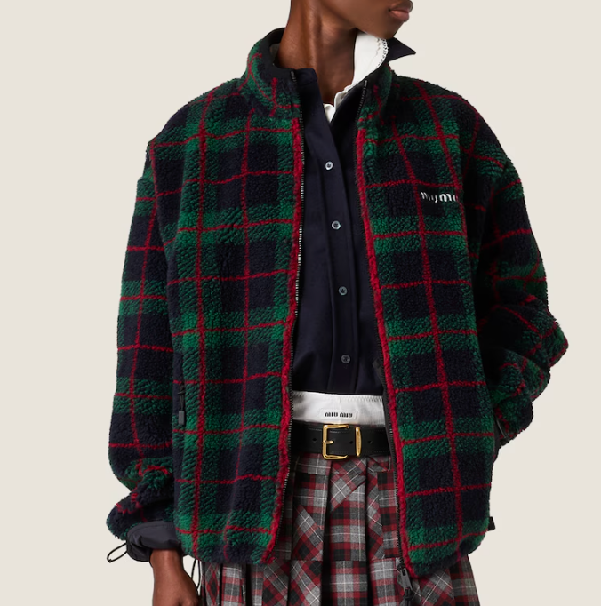 Miu Miu Checked teddy zipper jacket