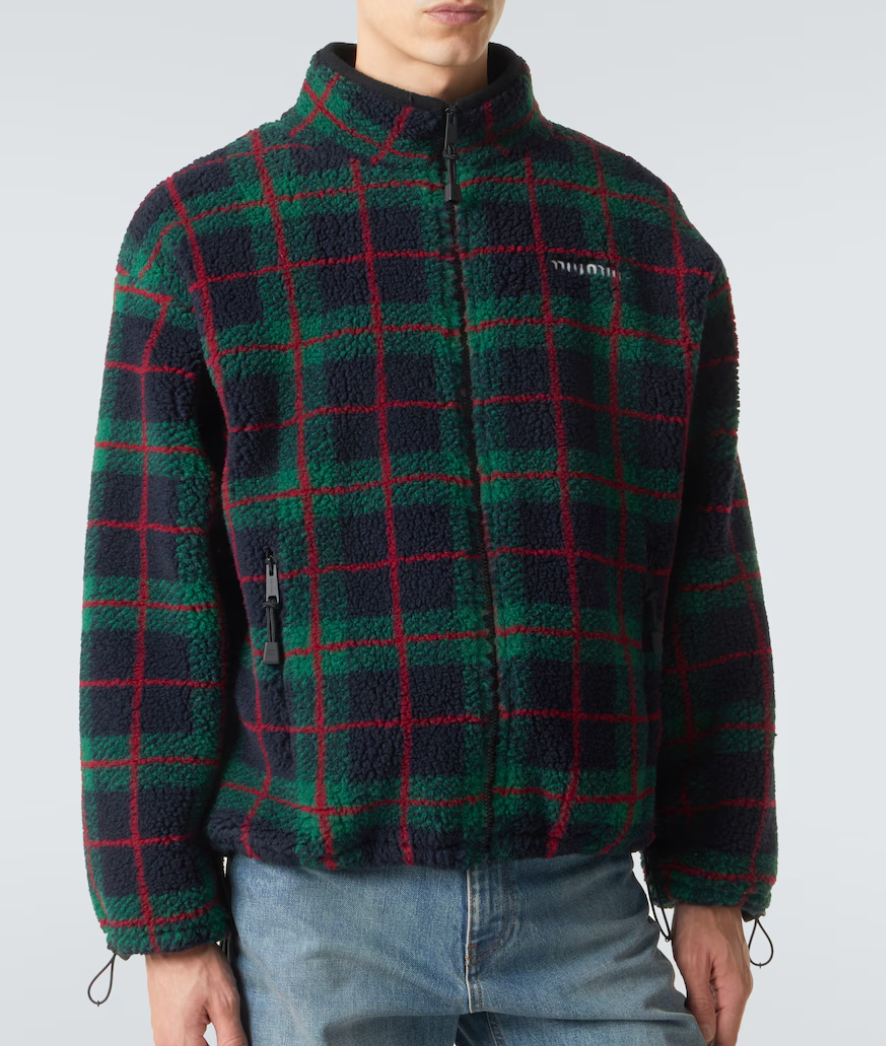 Miu Miu Checked teddy zipper jacket