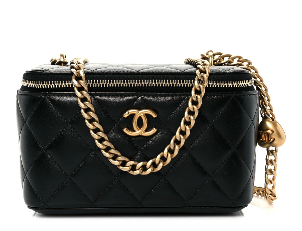 Chanel Lambskin Quilted Sweetheart Vanity Case Black
