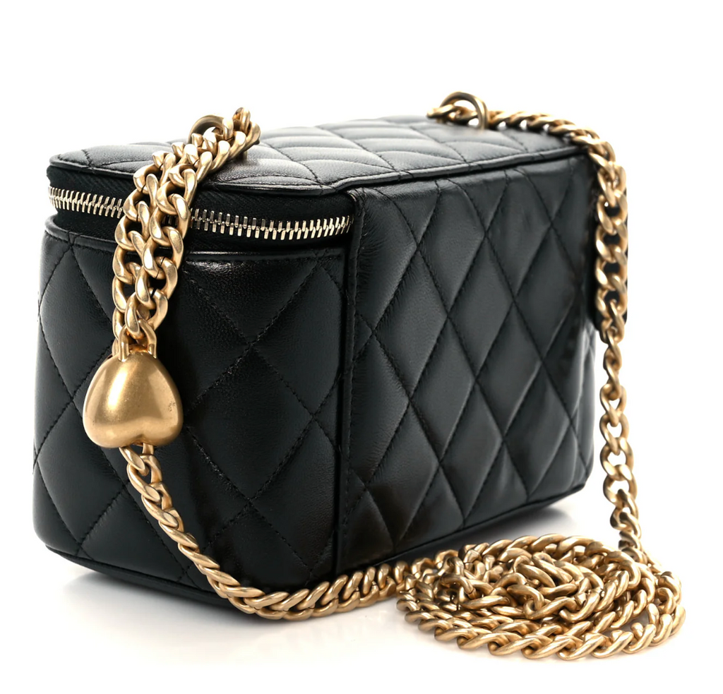 Chanel Lambskin Quilted Sweetheart Vanity Case Black