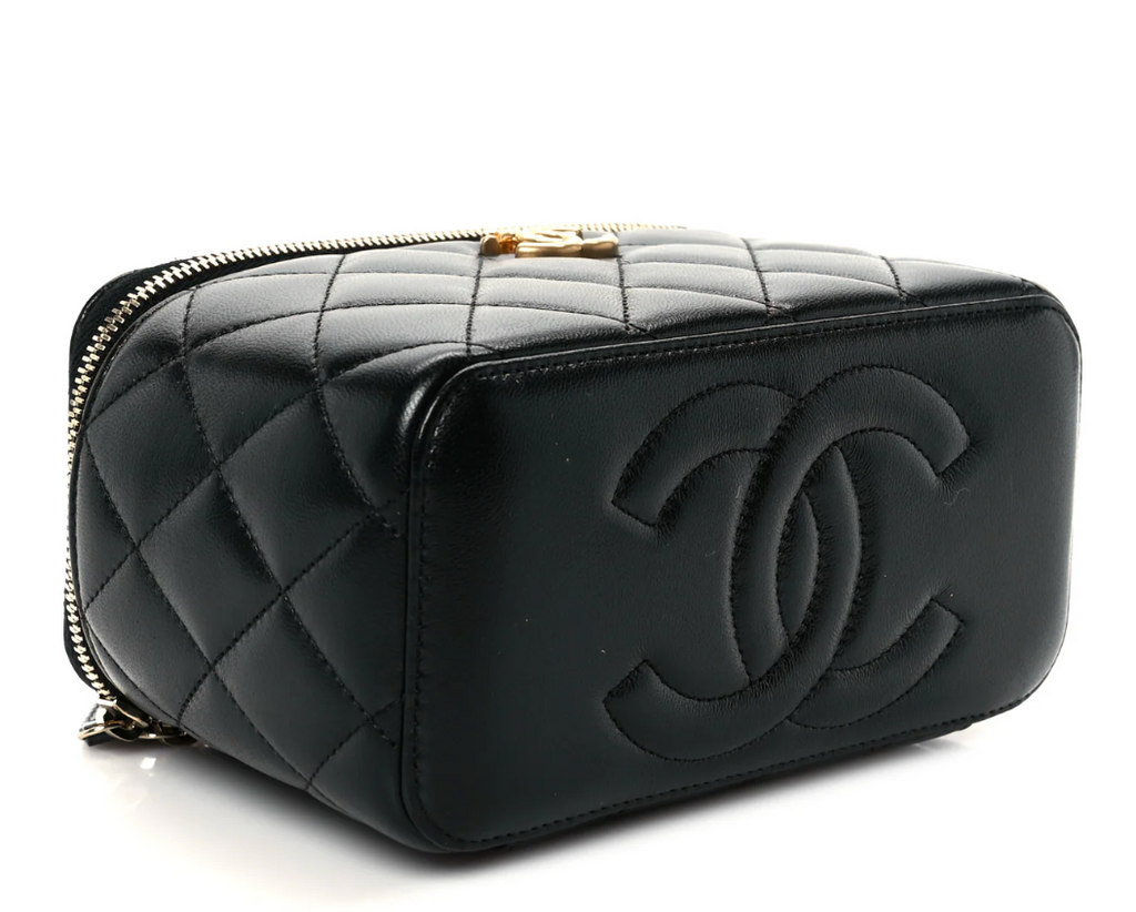 Chanel Lambskin Quilted Sweetheart Vanity Case Black