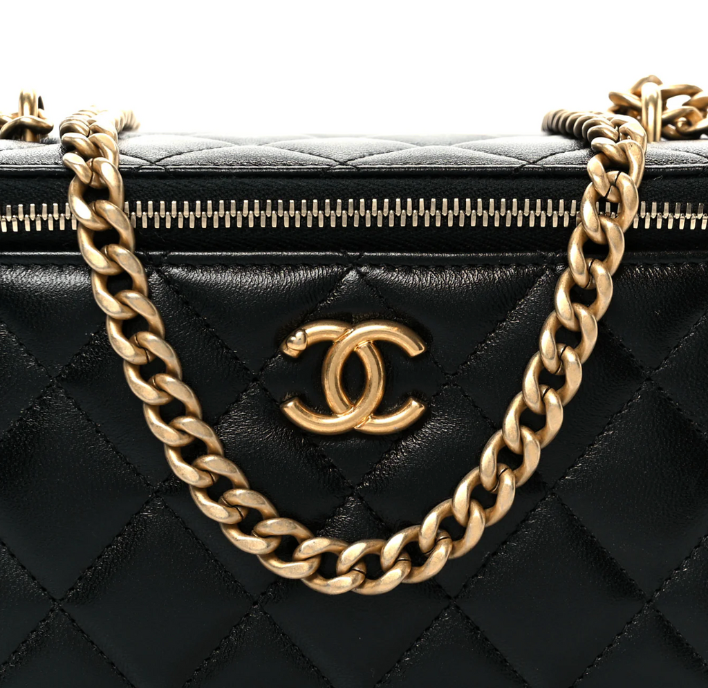 Chanel Lambskin Quilted Sweetheart Vanity Case Black