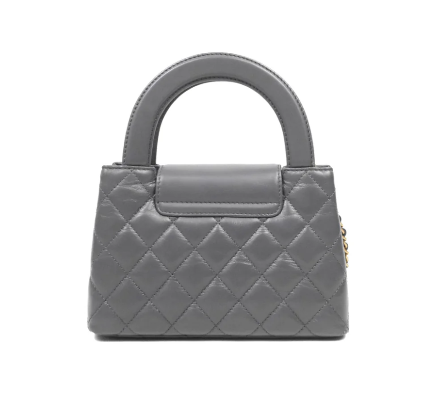 Chanel Kelly Bag Quilted Grey Shiny Crumpled Calfskin Aged Gold Hardware