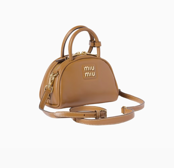 Miu Miu Leather Top-Handle Bag 18CM In Leather With Gold-Tone Hardware Caramel