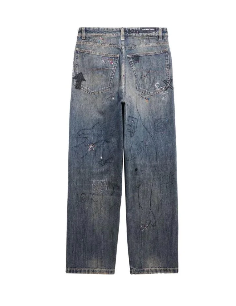 Balenciaga FW22 Rhinestone Scribble Baggy Denim