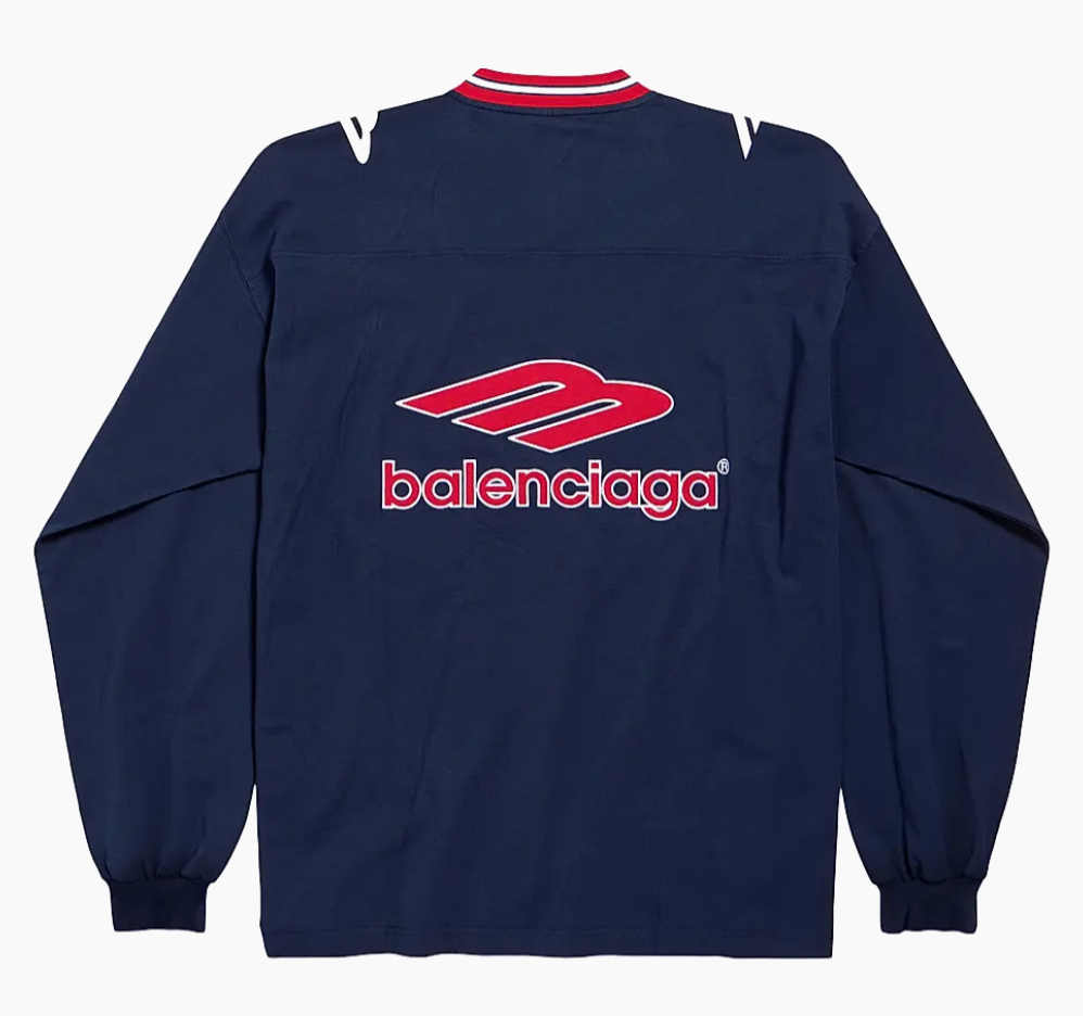 Men's 3b Football Long Sleeve V-neck T-shirt in Dark Navy/red