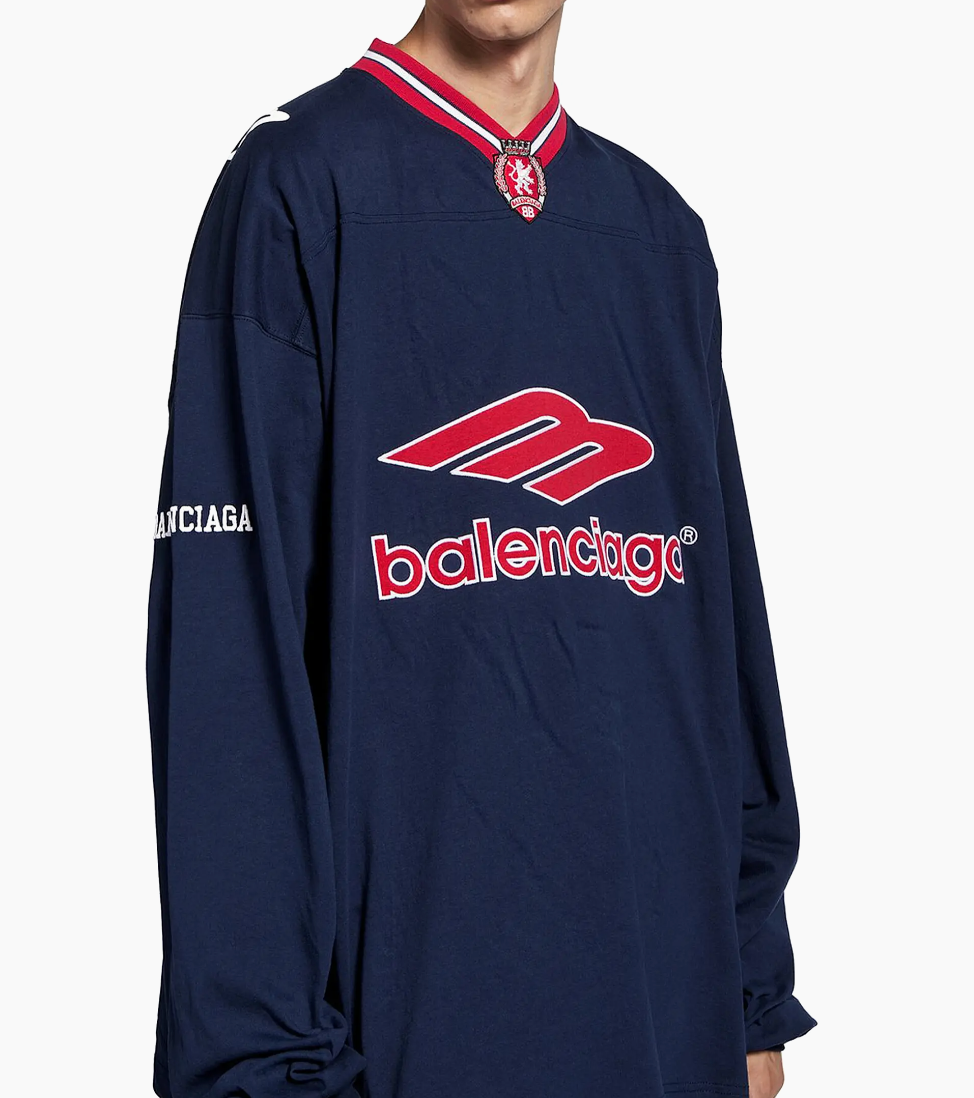 Men's 3b Football Long Sleeve V-neck T-shirt in Dark Navy/red